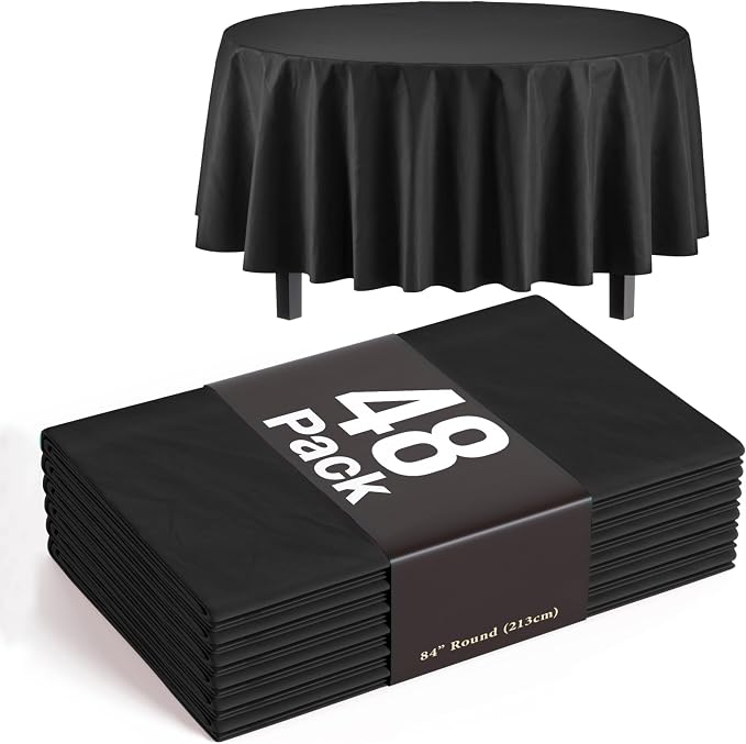 Exquisite Black Round Tablecloths Plastic Table Cloth Disposable 48 Pack 84" Inch Round Table Cloth Disposable Black Tablecloths Plastic Tablecloth Indoor/Outdoor Tablecloth Party Supplies