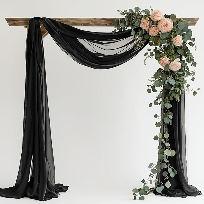 Wedding Arch Draping Fabric 1 Panel 28.7" x 20FT Black Sheer Chiffon Backdrop Drapes for Wedding Ceremony Birthday Party Bridal Shower Outdoor Decoration
