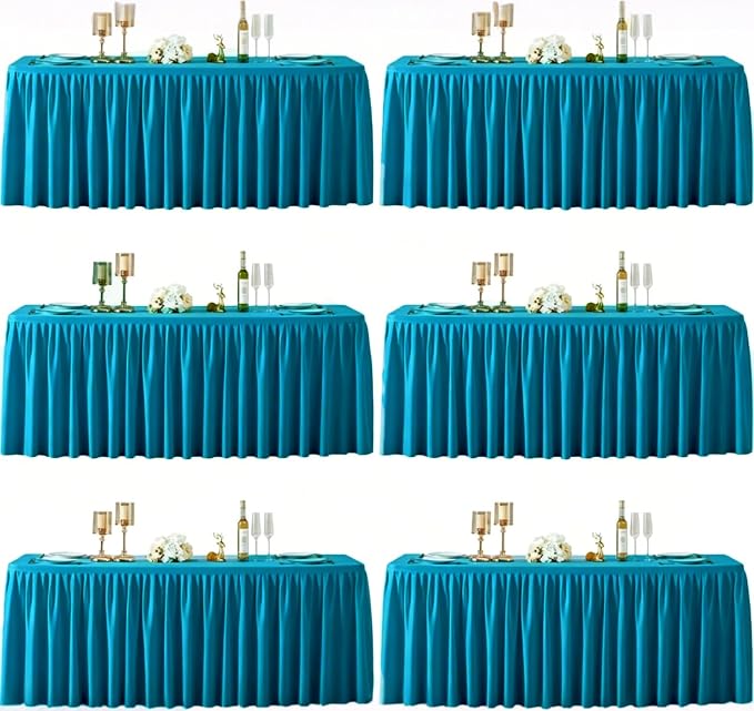 6 Packs Turquoise Tableclothes for 6 Foot Rectangle Tables, Wrinkle Free Fitted Table Cloth 6ft Stretch Table Cover with Skirt for Parties Weddings Birthday Banquet Baby Shower