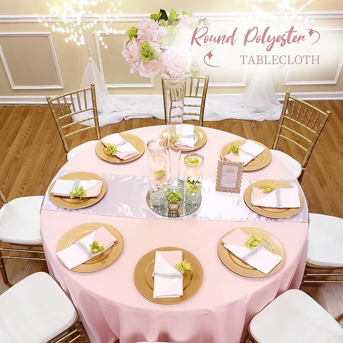 12 Pack Round Tablecloth 120 Inch - Pink Polyester Tablecloth for Round Table, Premium Pink Tableclothes Washable Fabric Table Cover for Wedding Party Banquet Restaurant Reception Dining