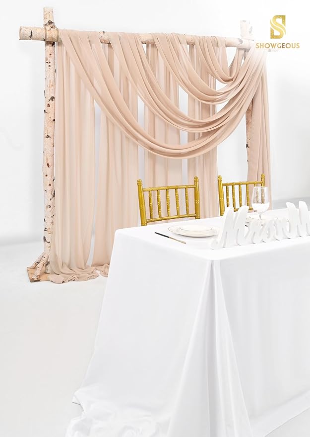 Wedding Arch Draping Fabric,8 Panels 28" x20ft Nude Wedding Arch Drapes for Ceremony Chiffon Fabric Drapes Arbor Drapery Wedding Arch Decorations for Reception Sheer Backdrop Curtains for Party Swag