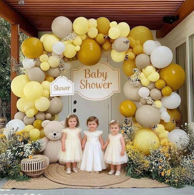 Mustard Yellow Balloon Garland Kit - Double Stuffed Sand White Yellow Pastel Balloon Arch for Bee Birthday, Baby Shower, Gender Reveal, Boho Party Decoration