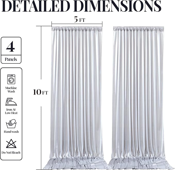 20x10ft Silver Glitter Backdrop Curtain for Parties, Wrinkle Free Satin Photo Backdrop Drapes 4 Panels 5x10FT Shimmer Back Drop Cloth for Wedding Birthday Baby Shower Photography Background Decor