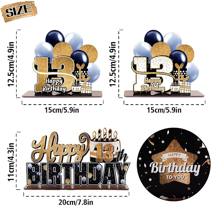 LINGTEER Happy 13th Birthday Gold Acrylic Table Topper Centerpieces Set - Cheers to Thirteen Years Old Birthday 13th Bday Party Gift Decorations.