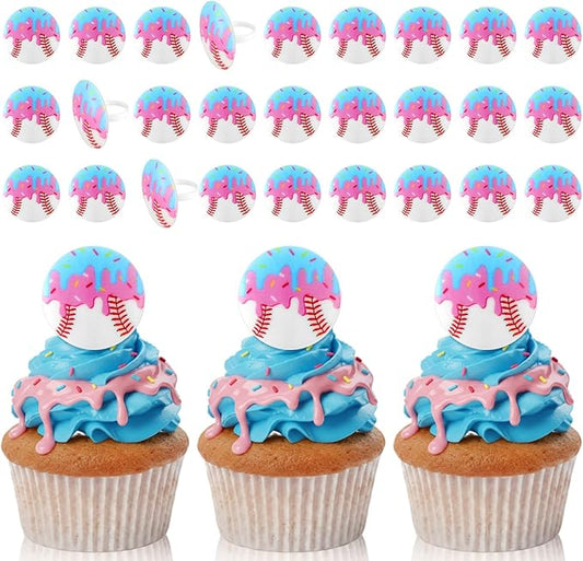 Kenning 48pcs Resin Baseball Drip Ice Cream Cupcake Ring Toppers Baseball Sport Cupcake Topper Rings for Sports Ball Theme Baby Shower Birthday Party Cake Decoration Supplies