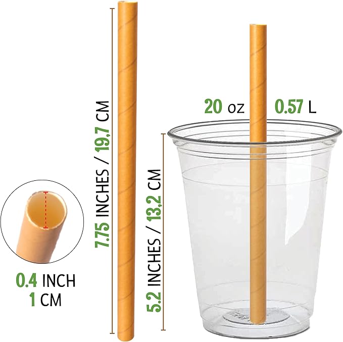 Friendly Straw 150 Pack Biodegradable Paper Smoothie Straws, 7.75" x .4" Extra Wide Disposable Kraft Paper Smoothie Straw - Economy Bulk Pack of Jumbo Paper Straws for Home and Restaurant