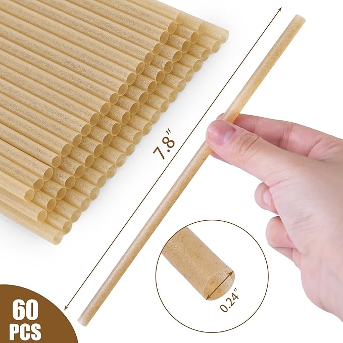 HANSGO 60PCS Sugarcane Straws, 7.8 Inch Drinking Straws Bulk Sturdy for Hot Cold Drinks