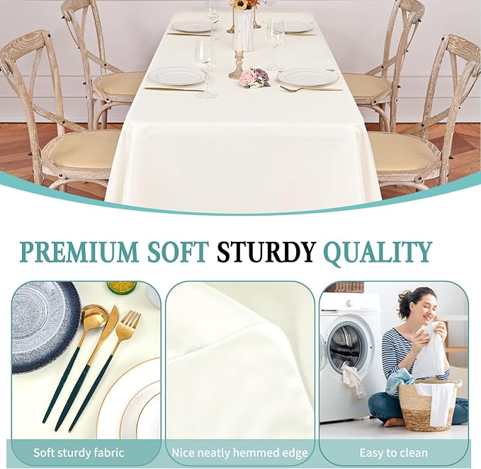 Pesonlook 12 Pack Ivory Polyester Tablecloth-60 x 102 Inch Ivory Rectangle Tablecloth for 6 Ft Rectangle Tables,Washable Fabric Table Cover for Wedding/Buffet Party/Dining Table/Events