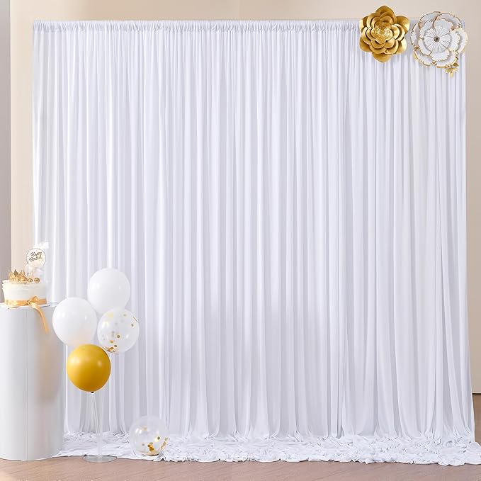 Wrinkle Free White Backdrop Curtain for Parties, Polyester Photo Backdrop Drapes for Weddings Birthday Photography Background Parties Baby Shower, 10ft x 8ft