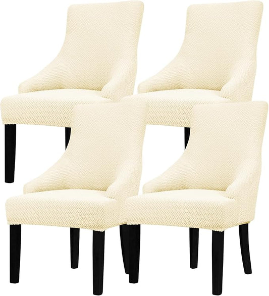 Lellen Stretch Wingback Chair Cover Slipcover - Reusable Wingback Side Chair Slipcover,Accent Chair Covers,Arm Protector Seat Cover,Wing Chair Cover for Dining Living Room Home（4PCS,Cream）