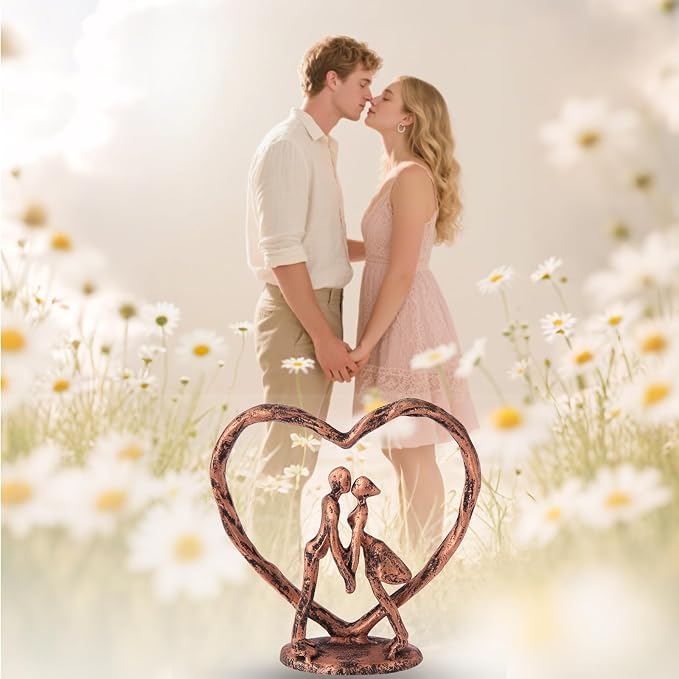 Anniversary Wedding Gift for Her Wife Husband Couple，Antique Bronze Metal Couple Figurine Heart Sculpture Love Statue,Romantic 1st to 60th Anniversary,Includes Gift Box and Gift Card,Valentines Gifts