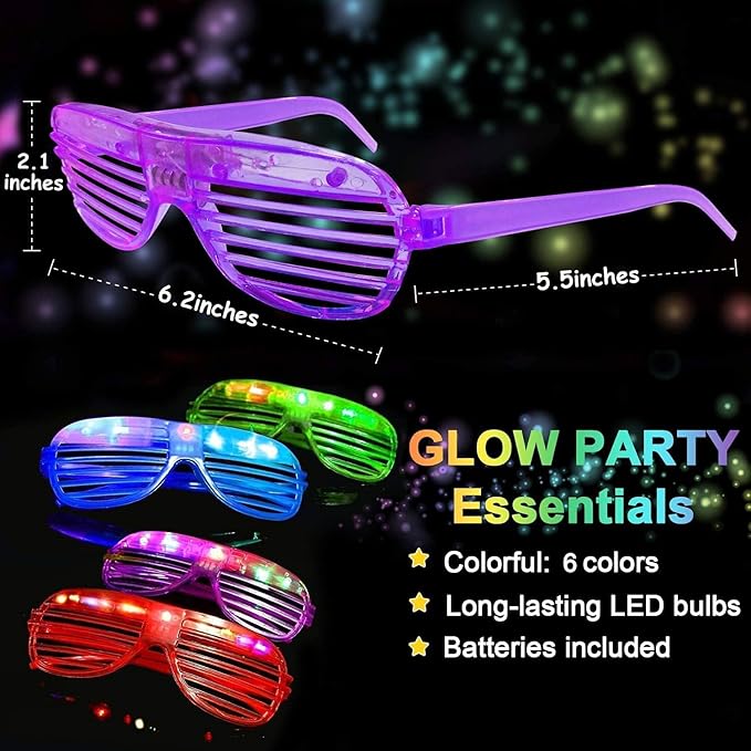 iGeeKid 50 Pack LED Glasses Light Up Party Glasses Glow In The Dark Party Supplies Shutter Neon Toys Flashing Glasses Party Patriotic