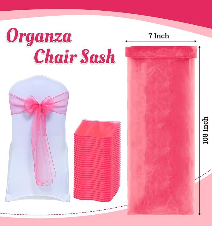 MDS® Pack of 150 Organza Chair Sashes for Wedding Decoration, Reusable Sheer Chair Bows for Banquet Chair Cover, Reception, Bridal Shower, Baby Shower, Birthday Party & Special Events - Coral