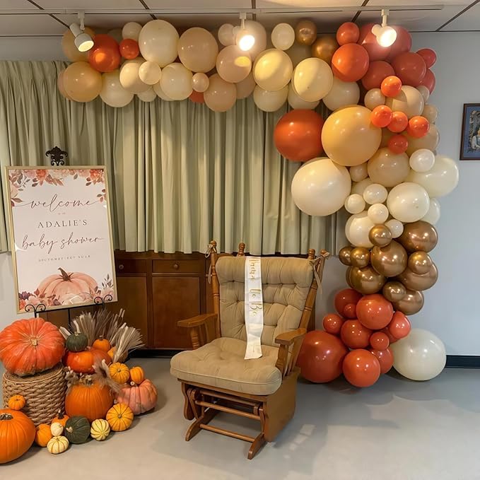 Fall Balloon Arch kit, 122Pcs Thanksgiving Balloon Garland, Beige Burgundy Dusty Green Ivory White Metallic Gold Balloons for Autumn Birthday Harvest Baby Shower Fall Little Pumpkin Party Decorations