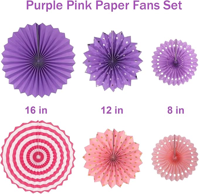 Purple Party Decorations Set Neon Colored Pink and Purple Birthday Party Hanging Paper Fan Tissue Pom Poms Streamers Summer Party Supplies Tassel Garland Banner