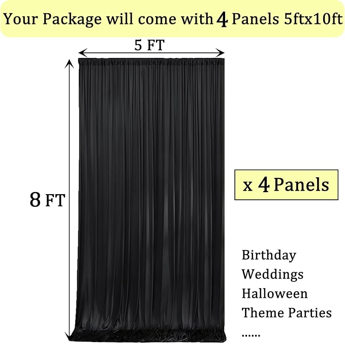 20ft x 8ft Wrinkle Free Black Backdrop Curtains for Parties, 4 Panels Thick Polyester Black Photo Backdrop Drapes for Weddings Birthday Photography Background Curtains