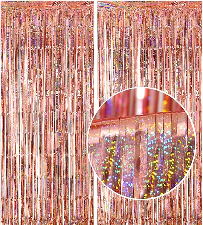 118 PCS Rose Golden Happy Birthday Party Balloons Set for Girl Women | with Sparkle Rose Golden Foil Fringe Curtains, 18 inch Big Balloons, Confetti Balloons