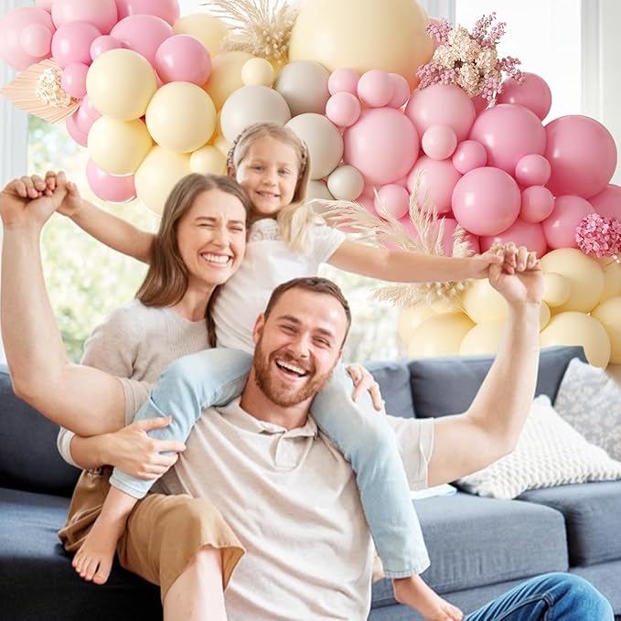 Pink and Yellow Balloon Arch Garland Kit, Pastel Pink Balloons Baby Pink Pastel Yellow Sand White Latex Party Balloon for Baby Shower Theme Birthday Gender Reveal Wedding Party Decoration
