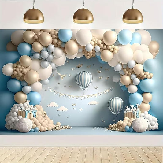 3D Balloon Backdrops For Photoshoot Hot Air Balloon Butterfly Newborn Birthday Party Decorations Baby Shower Cake Smash Backdrop Wedding Bridal Shower Birthday Party Background,8X6FT