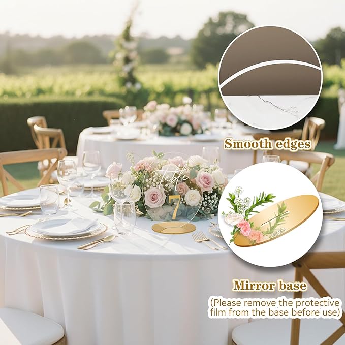 Wedding Table Number 1-20 with Stand,Gold Arched Acrylic Sign with Holder for Wedding Reception,Centerpiece,Anniversary