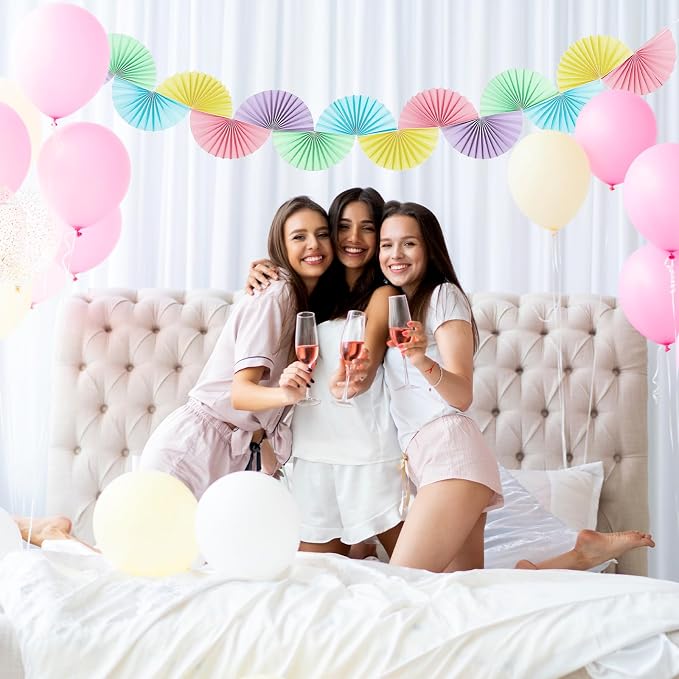 3 Pack Wedding Paper Fans Garland 15.6ft Colorful Background Ceiling Hanging Decorations Paper Garland Decorations Set for Birthday Party Supplies 3D Bachelorette Party Decorations (Pastel)