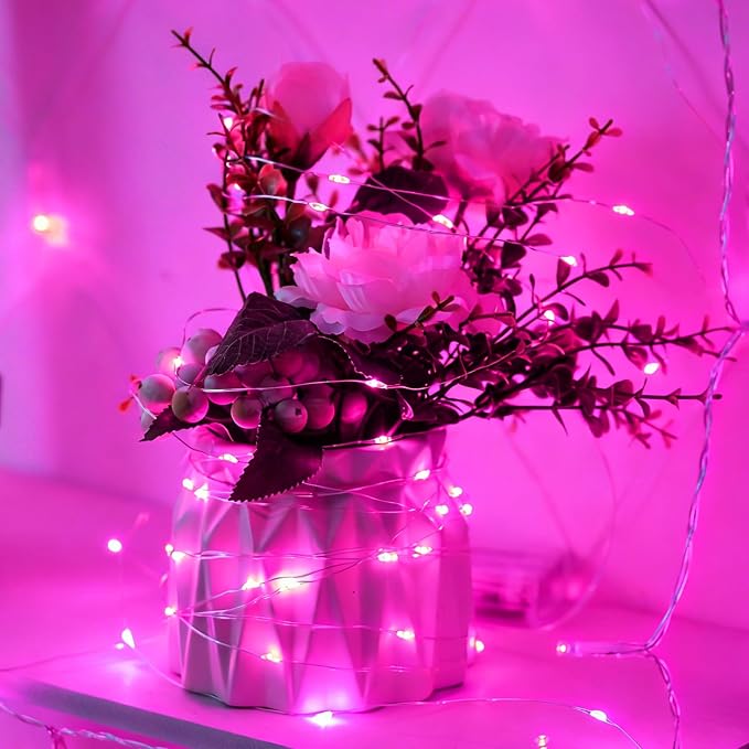 YEGUO Fairy Lights Battery Operated, 4 Packs Each 16ft 50 LED String Lights, Christmas Lights Indoor for Bedroom Wedding Party Holiday Gift(Pink)