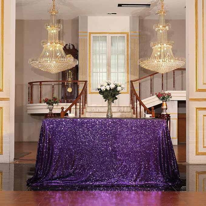 Juya Delight 60" x 102" Purple Rectangle Sequin Tablecloth for Party Dinner Banquet Festival Wedding Anniversary Exhibition Dessert Table