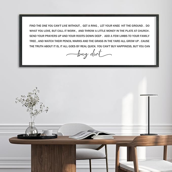 Buy Dirt Sign Wall Decor Song Lyrics Wall Art You Cant Buy Happiness Signs | 40x15 Inch Farmhouse Rustic Black Wood Framed, Large Ideal for Living Room Kitchen Bedroom Entryway Hallway, Ready to Hang