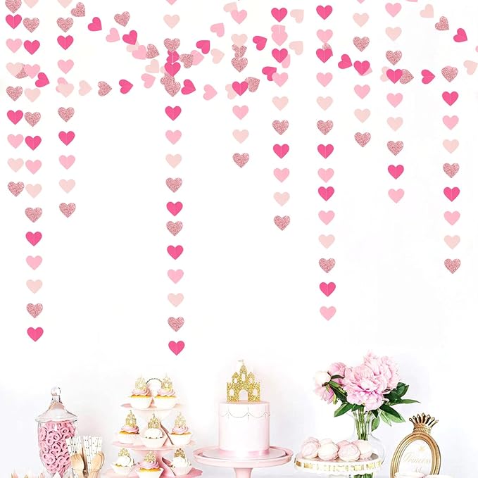 Hot-Pink Rose-Gold Party Decorations Garland and Hot-Pink Rose-Gold Party Decorations Heart-Garland