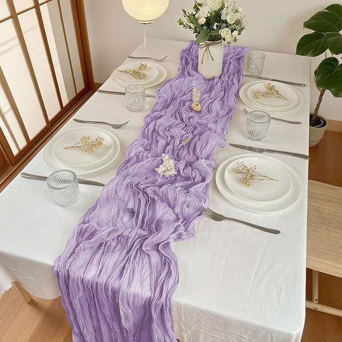 16 Pack Cheesecloth Table Runners 20" x 120", Boho Gauze Table Decor for Wedding, Bridal Shower, Birthday Party, Long Romantic Runner(Lavender)