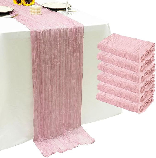 6Pack Light Pink Table Runner 10Ft Cheesecloth Table Runner Boho Gauze Table Runners Long Cheese Cloth Table Runners for Wedding Party Bridal Shower Thanksgiving Christmas