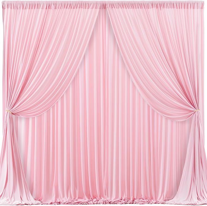 Pink Backdrop Curtains-Wrinkle-Free Polyester Photography Drapes Party Curtain Background for Baby Shower Wedding Decorations- 16 X10FT (Pink)