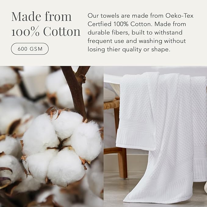 NY Loft 100% Cotton Bath Towel Set of 4 | White Towels | Oeko-TEX® Standard 100 | Soft & Absorbent, Quick-Dry Bath Towels | 30" x 52" | | Trinity Collection - White