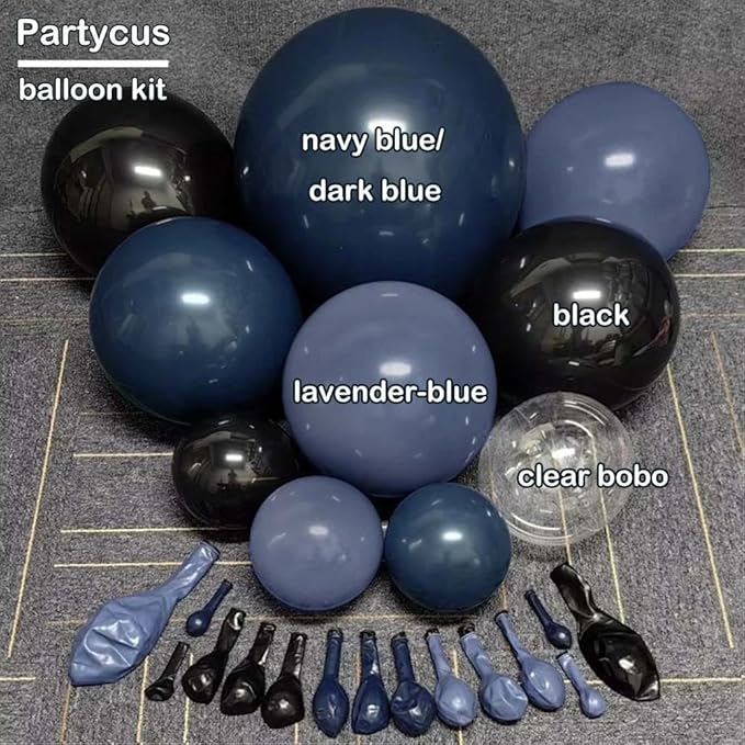 Navy Blue Black Balloon Arch Kit Double Stuffed, Dark Lavender-Blue Matte Black Balloon Garland with Clear Bobo Latex for Birthday Baby Shower Men Graduation Wedding New Year Party Decoration