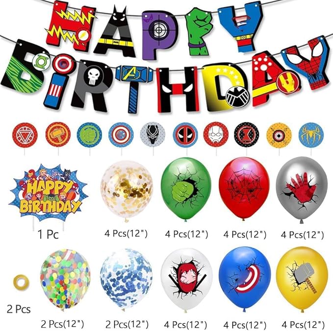 Birthday Decoration,Birthday Party Supplies,birthday Banner,Balloons,Toppers Cake Toppers,6 Pcs Large Foil Balloons for Kid's boy Girls