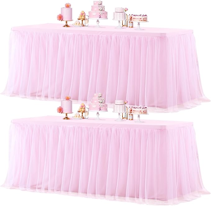 HB HBB MAGIC Baby Pink Table Cloths 8 Foot Rectangle Tulle Table Skirt Rectangle Tables 8ft Fitted Spandex Table Covers Stretch Elastic Banquet Birthday Party Baby Shower Wedding Table Cloths