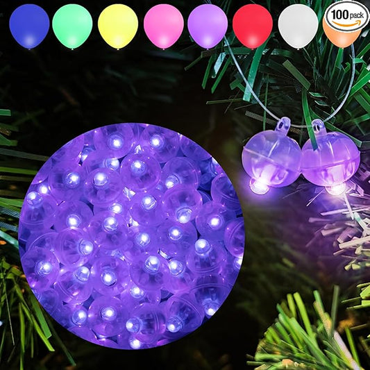 Aogist 100pcs Purple Mini Lights with Hook,Long Standby Time Waterproof LED Balloon Light,Battery Powered,Ball Lamp for Balloon Paper Lantern Birthday Party Christmas Halloween (Matching Tag Rope)