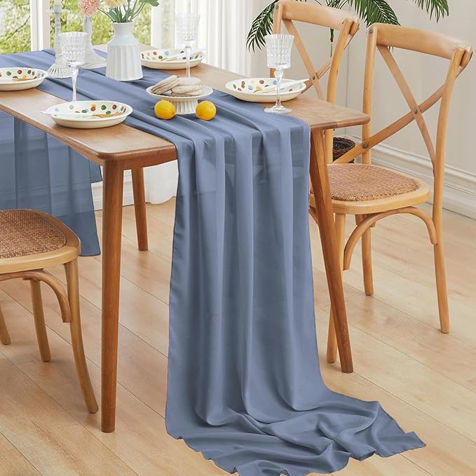 Horbaunal Dusty Blue Chiffon Table Runners 10FT Sheer Chiffon Runner 29x120 Inches Romantic Boho Rustic Table Runner for Wedding Party Bridal Baby Shower Table Decorations