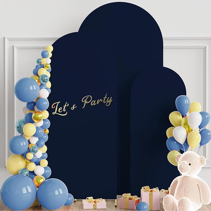 Wokceer Wedding Arch Backdrop Cover 6FT, 5FT, 4FT Set of 3 Spandex Fitted Navy Blue Arch Covers for Round Top Chiara Backdrop Stands Cover for Birthday Party Ceremony Decor