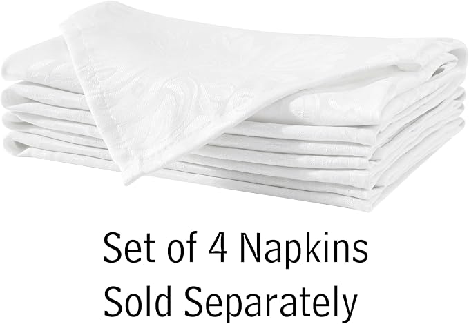 Newbridge Barcelona Luxury Damask Fabric Tablecloth, 100% Polyester, No Iron, Soil Resistant Holiday Tablecloths and Napkins, 60 x 102 inch Rectangle, White