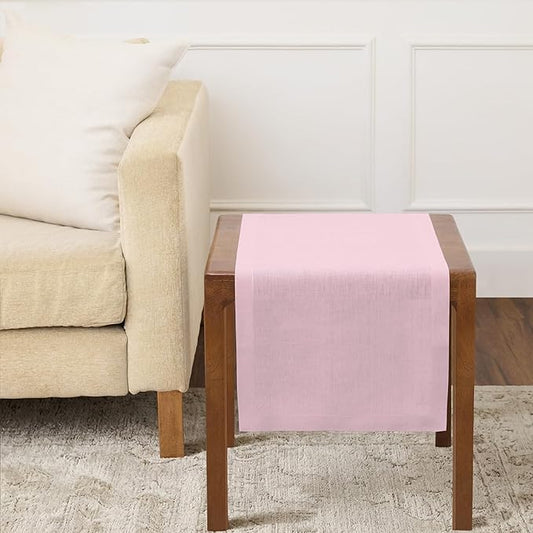 Solino Home Linen Small Table Runner 36 Inches - Athena, 100% Pure Linen Bubblegum Pink Table Runner 14 x 36 Inch Ideal for Dresser and Coffee Tables - Mothers Day, Spring, Summer