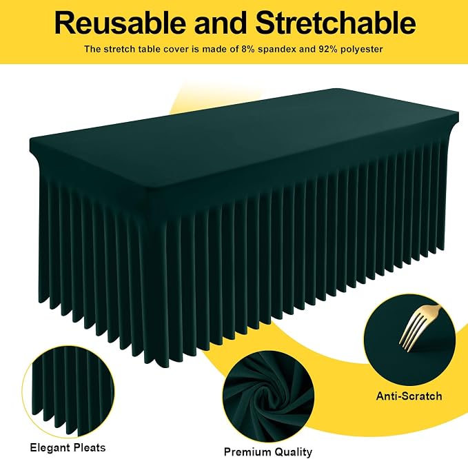 Smiry Spandex Tablecloth, Elastic Fitted Stretch Tablecloth for 4FT Rectangle Tables, Waterproof Washable Table Cover Skirt for Outdoor, Wedding, Banquet & Parties (Hunter Green, 48Lx24Wx30H Inch)