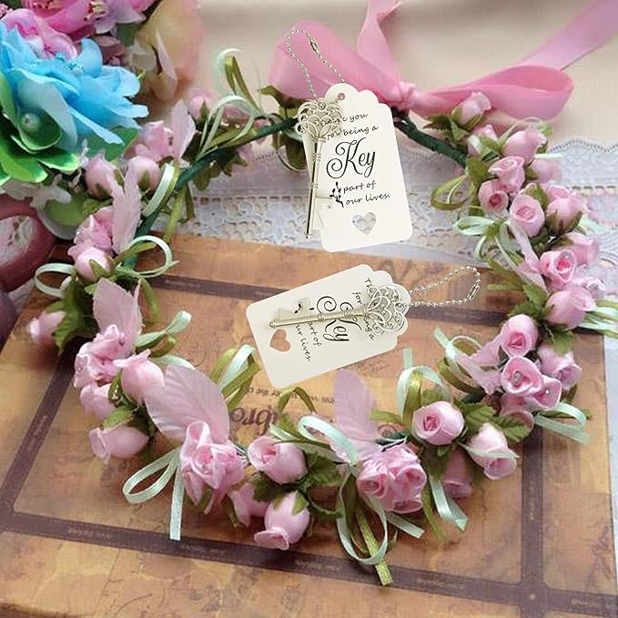 100 PCS Wedding Favors Bottle Opener,Wedding Gifts for Guest Vintage Skeleton Key Opener,Key Openers with Escort Tag Cards and Chains (Silver)