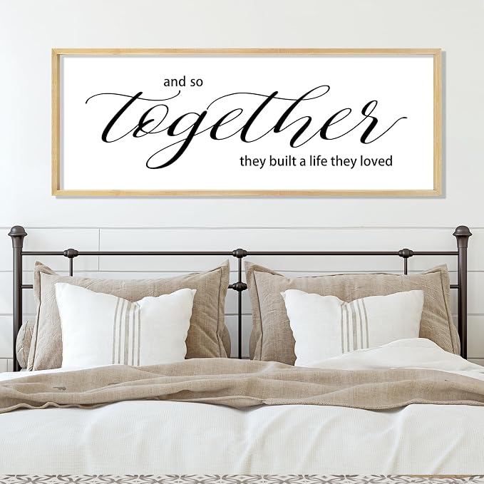 Couples Quote Sign And So Together They Built a Life They Loved Wall Art | Farmhouse, 40x15 Inch Rustic Large Natural Wood Frame, Above Bed Decor for Master Bedroom, Wedding Idea, Ready to Hang