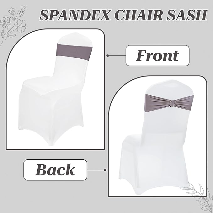 VDS - Silver Grey | Spandex Chair Sashes Bows | 300 PCS | Stretch Elastic Banquet Universal Folding Chair Band Tie with Silver Buckle Slider for Wedding Party Conference Celebration Event Decoration