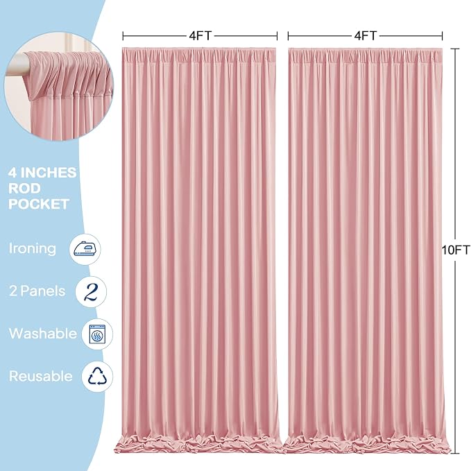2 Panles Dusty Rose Backdrop Curtains - Wrinkle Free Fabric Backdrop Curtain for Photoshoot,10ft Wedding Party Photo Backdrop Drapes for Birthday Baby Shower Photography Stage Background Decorations