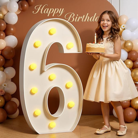 Marquee Numbers 4 Feet Tall 4FT Large Light Up Numbers 6 for 16th 60th Sweet 16 Birthday Party Decorations Light Up Sign Anniversary Party Decor Foam Board