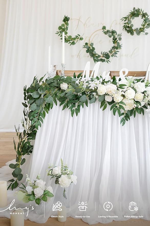 Ling's Moment Eucalyptus Garland for Table, 5.9ft Sage Fake Eucalyptus Wreaths with Willow, 2pcs Real Touch Leaf Garland for Wedding Centerpieces Arch Rehearsal Dinner Bridal Shower