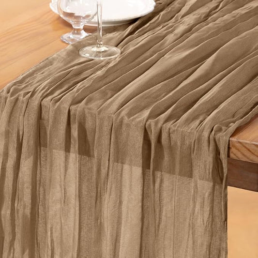 DeZerlor Nude Cheesecloth Table Runner Spring Easter Table Runner Boho Gauze 120 Inches Coffee Cheese Cloth Table Decor for Wedding Bridal Baby Shower Parties