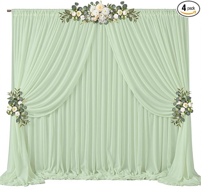 20ft x 10ft Sage Green Backdrop Curtains, Wrinkle-Free Sheer Chiffon Fabric Backdrop Drapes for Wedding Arch Party Ceremony Stage Photo Decoration